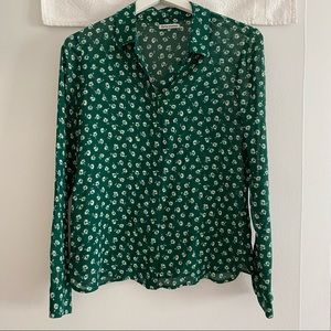Reformation green floral button down shirt / blouse.